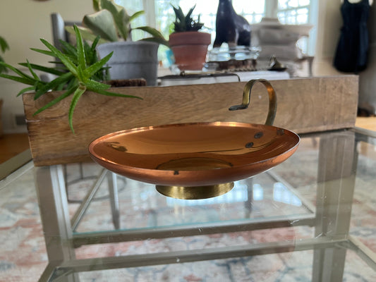 Vintage Coppercraft Guild Copper and Brass Bowl with Handle – Mid-Century Rustic Planter or Catchall