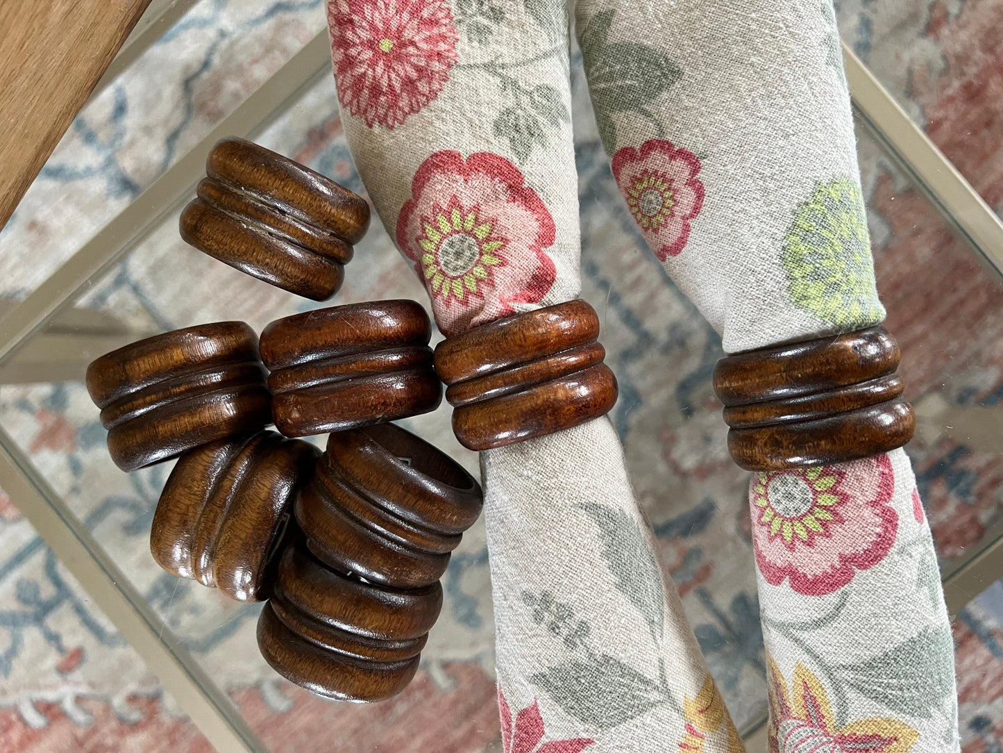 Vintage Wood Napkin Rings, Knobler Napkin Holders, Set of 8, Taiwan