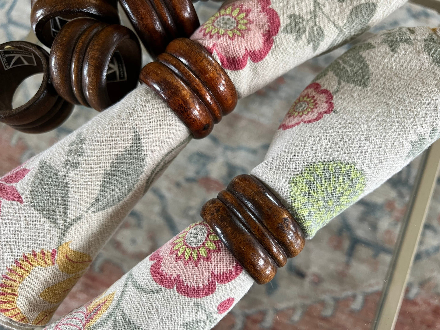 Vintage Wood Napkin Rings, Knobler Napkin Holders, Set of 8, Taiwan