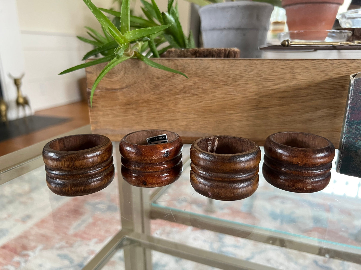 Vintage Wood Napkin Rings, Knobler Napkin Holders, Set of 8, Taiwan