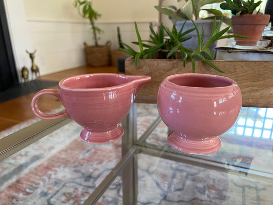 Rose Fiesta Ware: Post 86 Fiesta Creamer and Sugar Bowl Body (no lid) - Pink