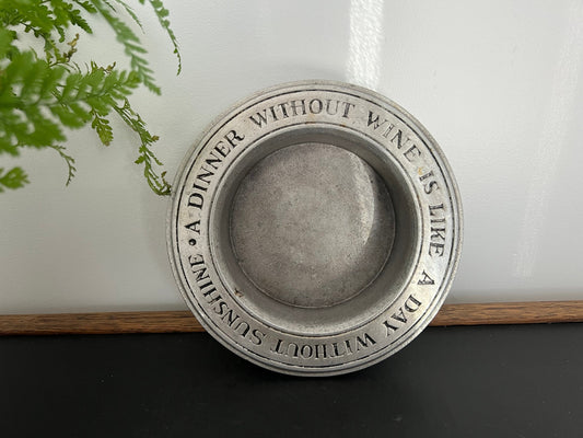 Vintage Pewter Wine Bottle Coaster, Wine Dish, Trinket Dish