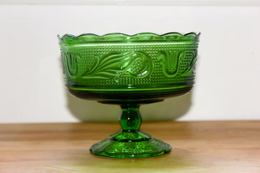 E.O.Brody Green Decorative Glass Pedestal Dish/ Compote / Indoor Planter
