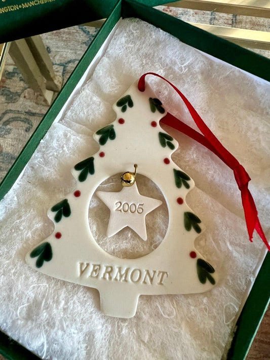 Handmade 2005 Ceramic Christmas Ornament- Christmas Tree Shape, Holiday Tree Decor, Vermont Crafts