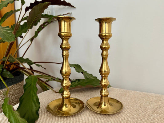 Pair of Vintage Brass Gold Candlesticks, Made in JAPAN, Solid Brass
