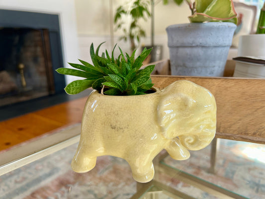 Vintage Ceramic Elephant Planter, Soft Yellow Flower Pot, Pastel Yellow Pottery