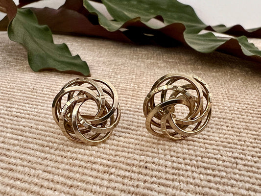 Vintage Swirl Design Costume Earrings, Screw Back Gold Braided Jewelry, Knotted, Woven Earrings
