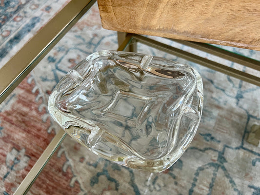 Vintage Mid Century Modern Clear Glass Ashtray, Abstract Oblong Shape, Cigarette Smoking Break Collectible Geometric Pop Art Decor