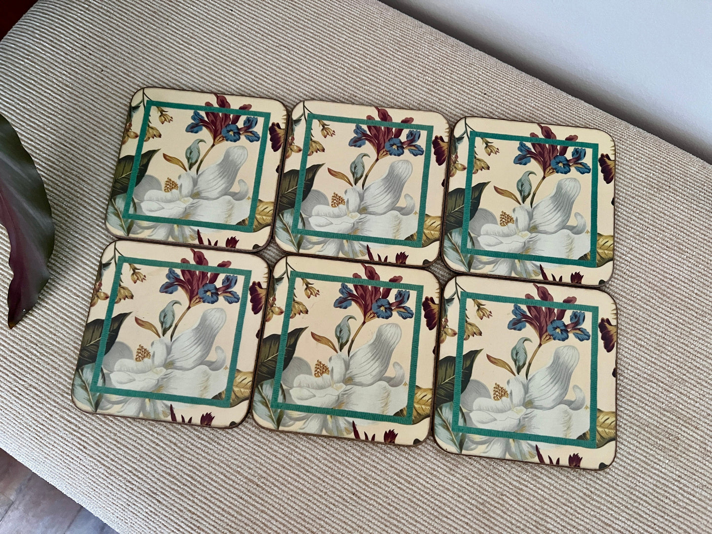 6 Pimpernel Williamsburg Magnolia Prints Cork Coasters / Made in England