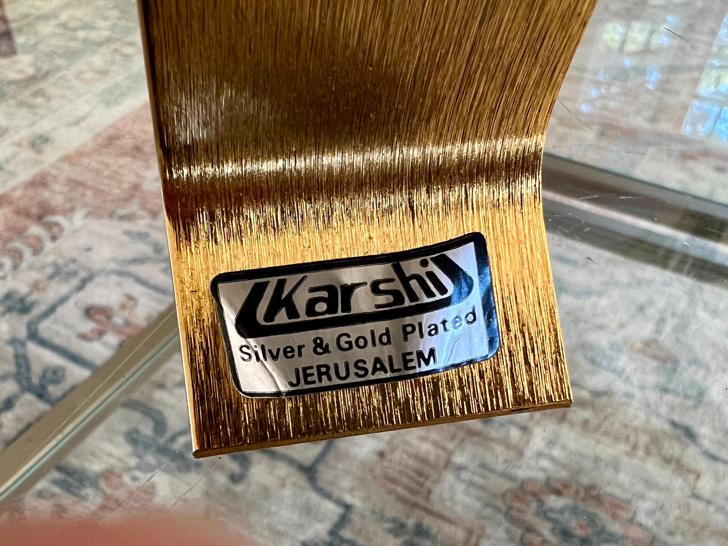 Vtg Mid Century kar shi Judaica Brass Menorah, Silver and Gold Plated, Footed Jewish Candle Holder, Jerusalem