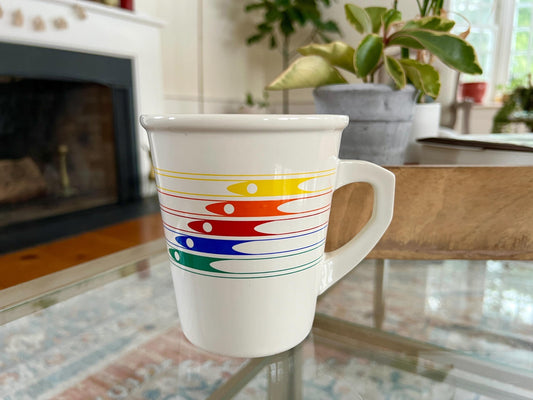Vintage 1986 FTDA Retro Rainbow Arrow Rocket Coffee Mug Cup Retro Japan. Pride