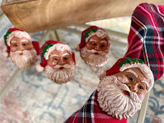 Wooden Santa Claus Napkin Rings, Old World Saint Napkin Holders, Christmas Decor, Set of 4