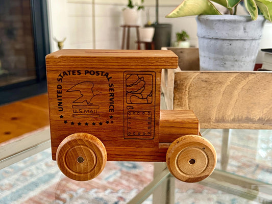 Toystalgia United States Postal Service Wooden Music Box, Coin Bank, U.S. Mail Delivery Truck, Mail Truck, Post Man, America the Beautiful