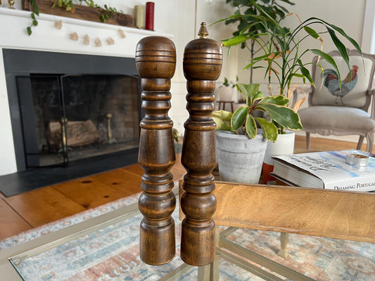 Vintage 1960s Wooden Salt and Pepper Shaker Set, Large Wood Shaker Set, Saltshaker and Pepper Mill, Shafford Japan