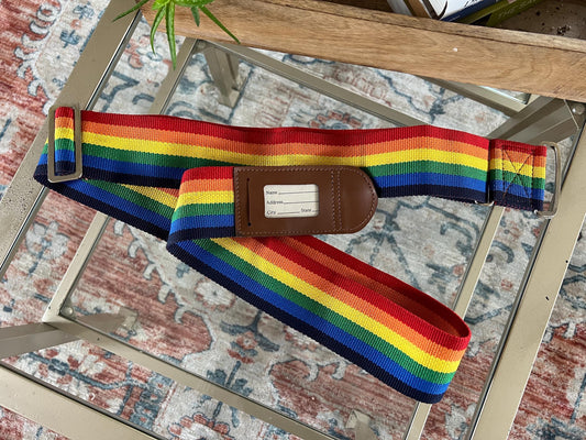Vintage 1970s American Tourister Adjustable Luggage Strap, Rainbow Striped Strap, Luggage Carry-Ons, Cross-Body Bag Strap