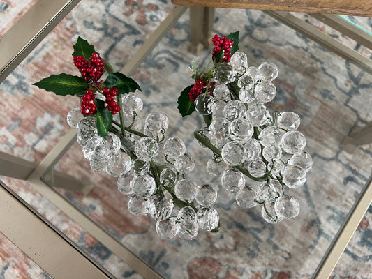 Vintage Set of MCM Lucite Faceted Clear Grape Clusters, Vintage Kitschy Sparky MCM Fruit Decor
