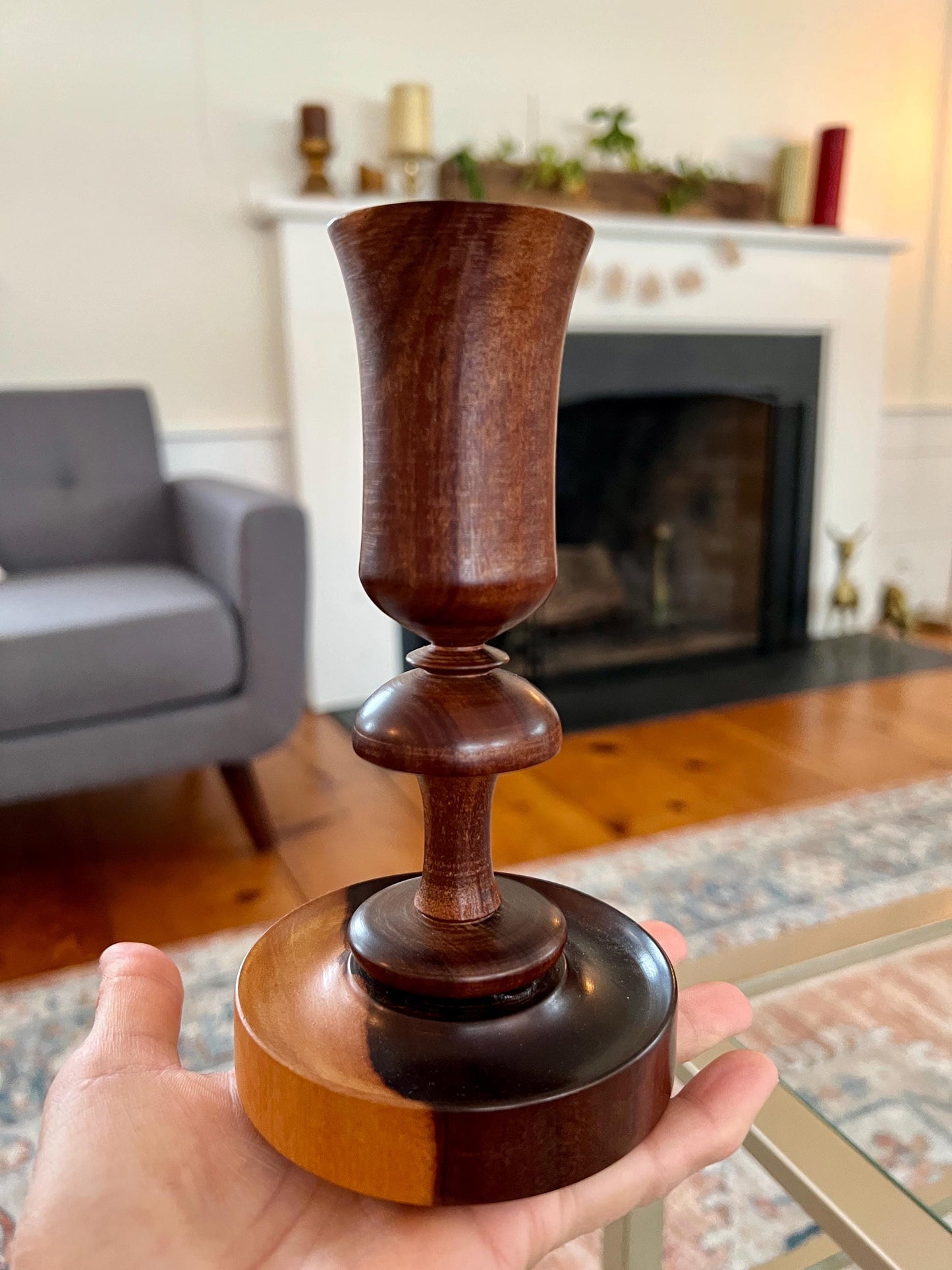 Pair of Vintage Wooden Candle Sticks, Hand Carved Tulip Shaped Candle Holders, MCM, Olive Wood, Treenware, Taper Candlesticks, Danish Modern