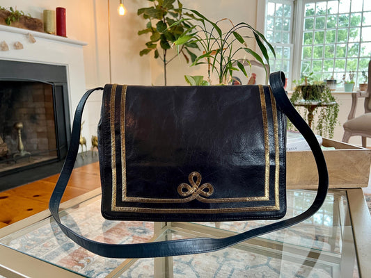 Vintage LJ Simone Purse, Blue + Gold Bag, Evening Handbags, Gold Embroidered Navy Blue Bag, Made in New York Purse, Crossbody Retro Bag