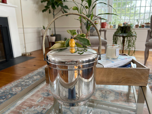 Vintage Silver Mid Century Modern Ice Bucket, The Sheffield Silver Company with Pyrex Insert, Made in USA, EPC, Barware, Bar Cart