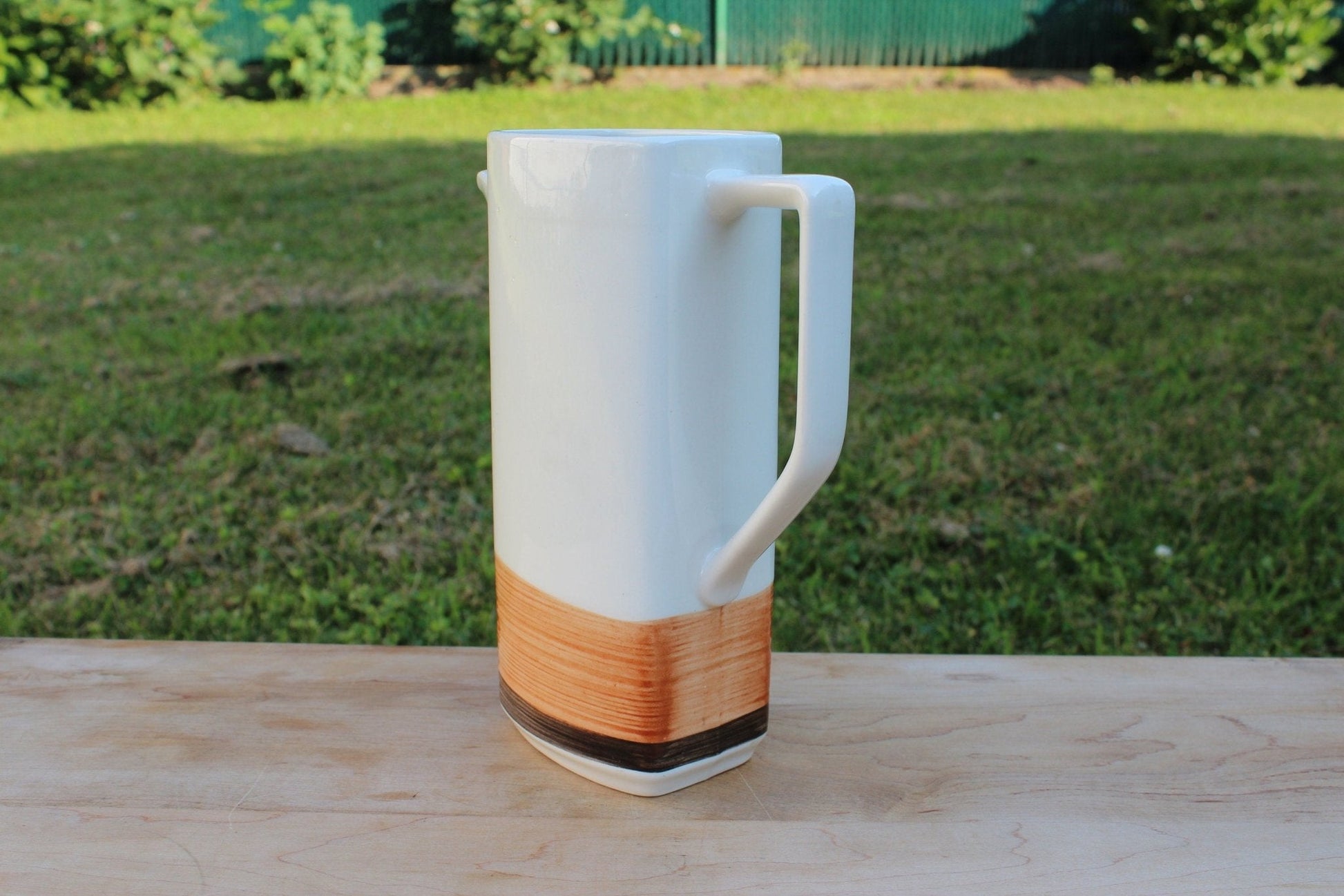 Imperial Stone "Fantasy" Pattern Pitcher — Hand - Painted, Japan, 8.5"H, Mid - Century - Loom Vintage