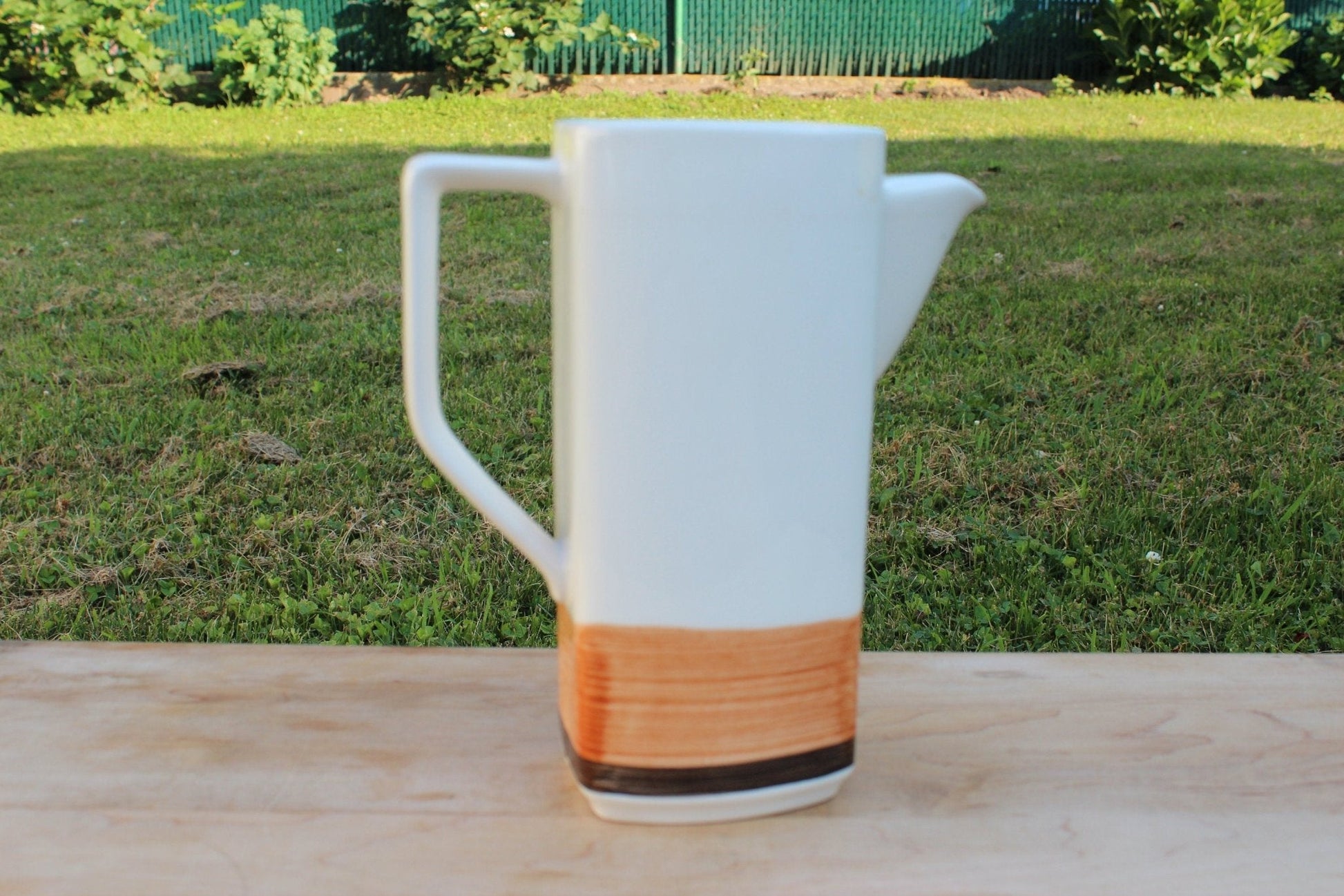 Imperial Stone "Fantasy" Pattern Pitcher — Hand - Painted, Japan, 8.5"H, Mid - Century - Loom Vintage
