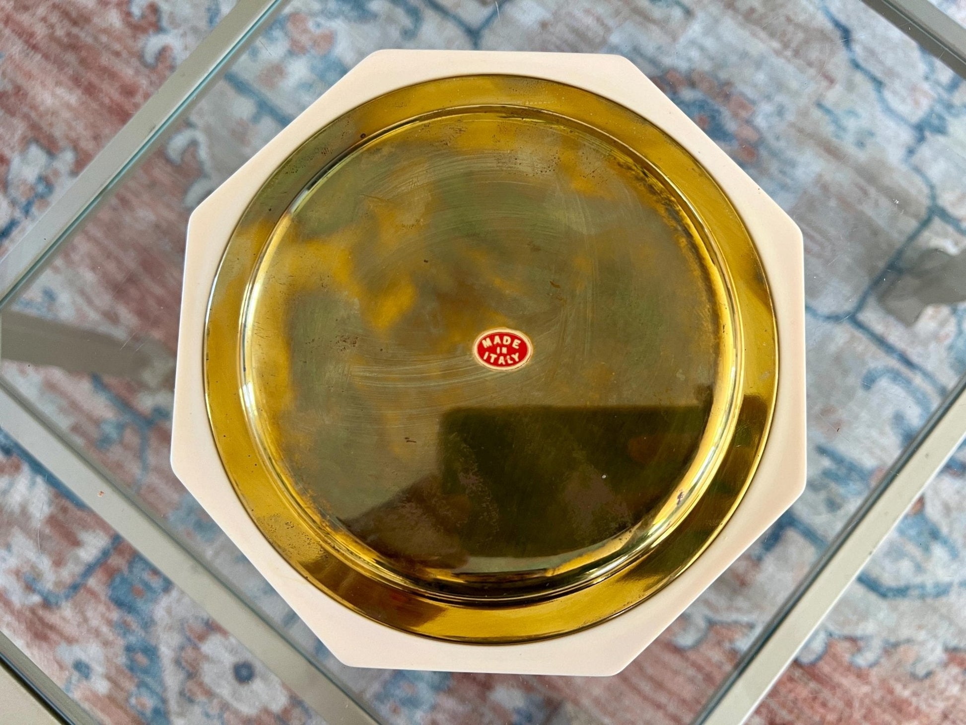 Italian Brass Dishes with Cream Octagonal Frame, Set of 3 — 7.25", Made in Italy - Loom Vintage