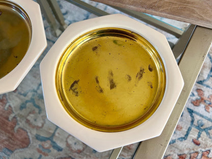 Italian Brass Dishes with Cream Octagonal Frame, Set of 3 — 7.25", Made in Italy - Loom Vintage