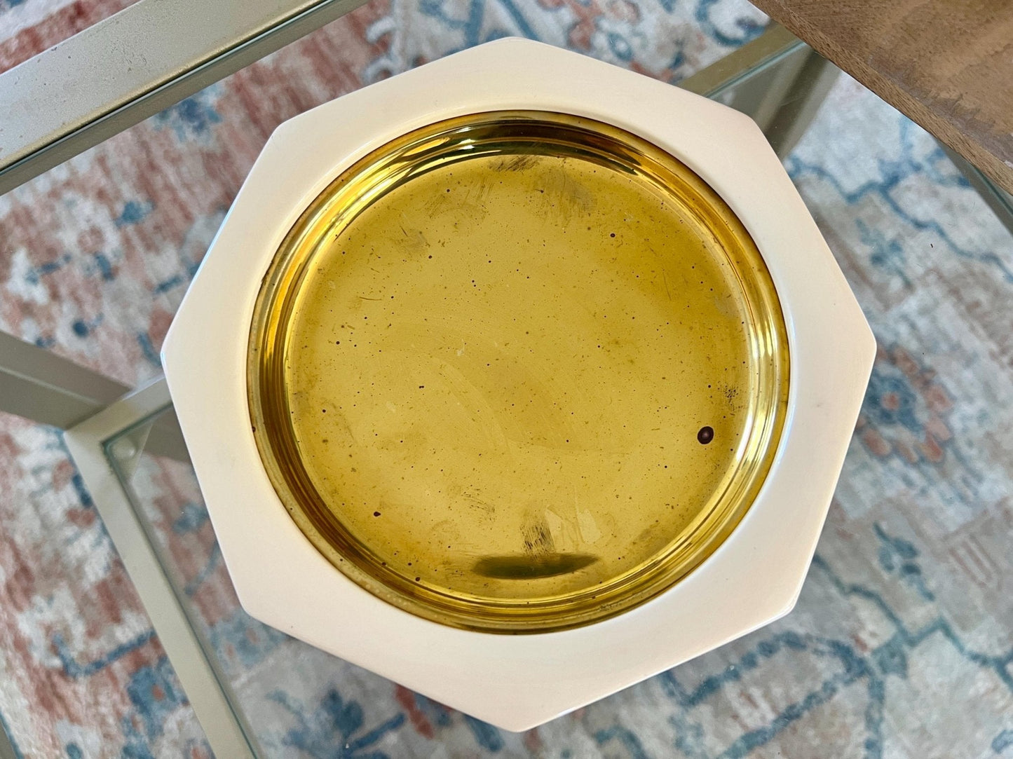 Italian Brass Dishes with Cream Octagonal Frame, Set of 3 — 7.25", Made in Italy - Loom Vintage