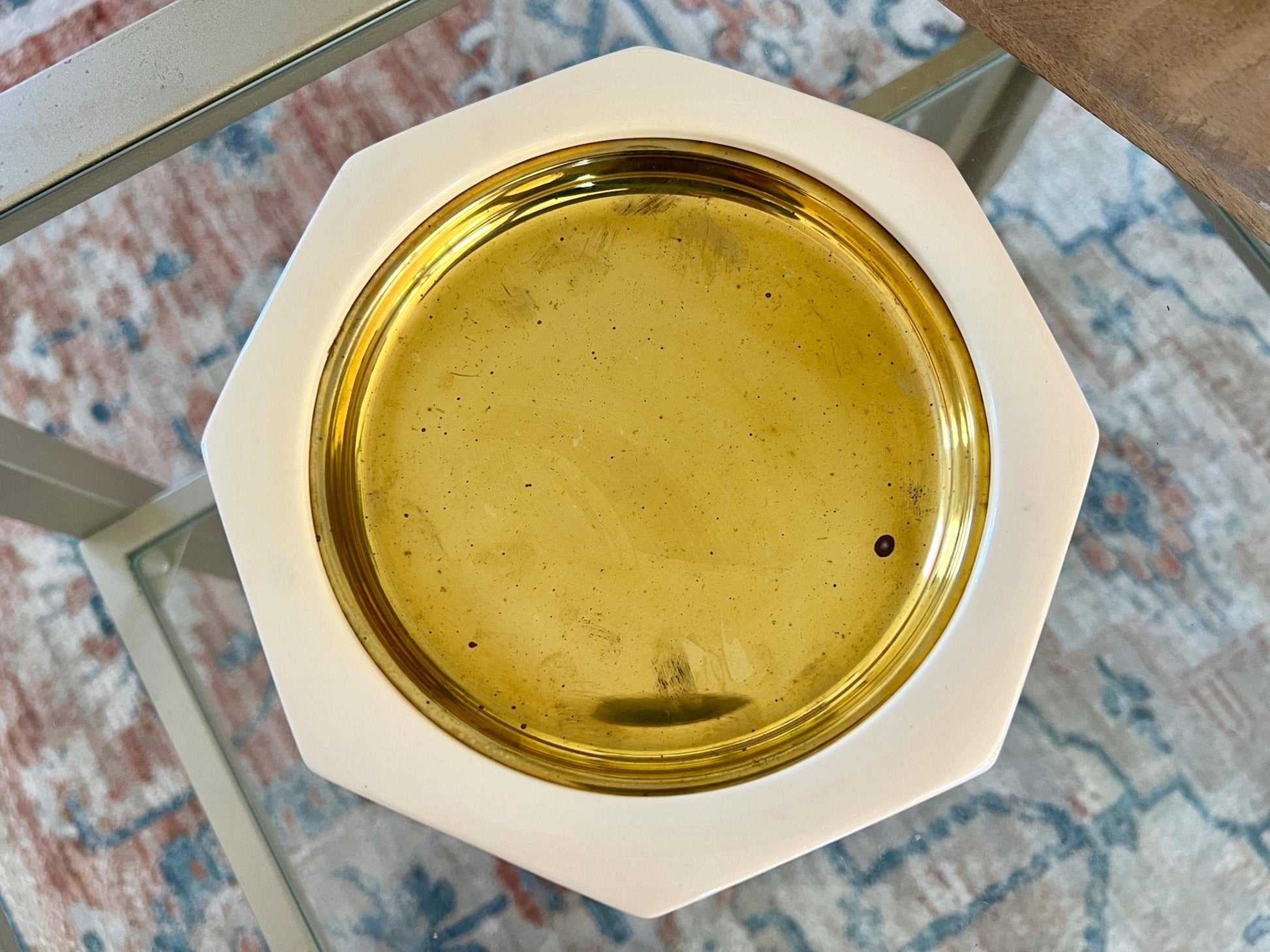 Italian Brass Dishes with Cream Octagonal Frame, Set of 3 — 7.25", Made in Italy - Loom Vintage