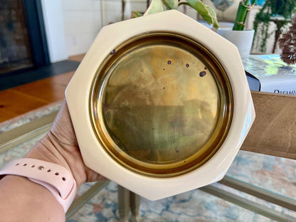 Italian Brass Dishes with Cream Octagonal Frame, Set of 3 — 7.25", Made in Italy - Loom Vintage