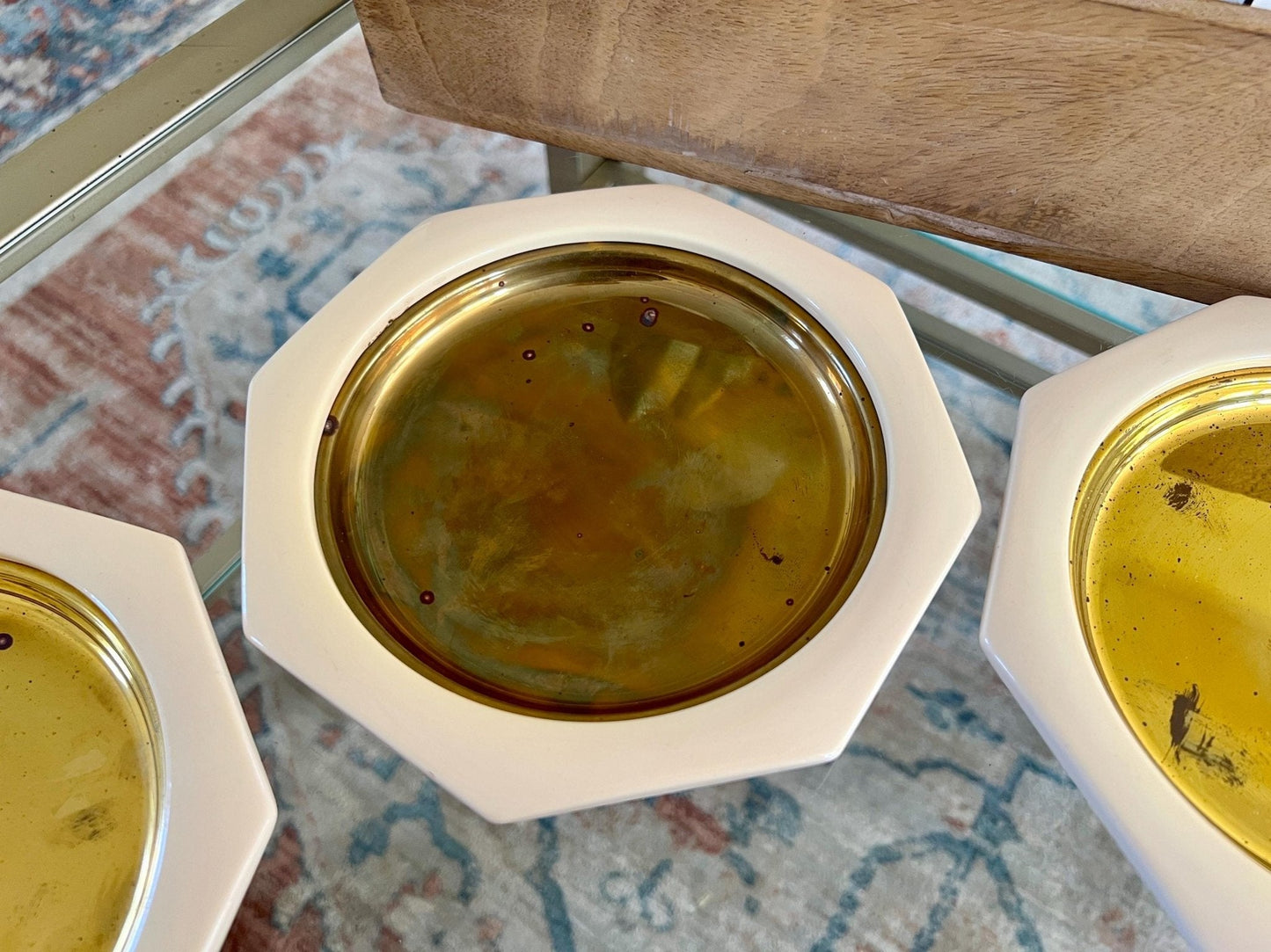 Italian Brass Dishes with Cream Octagonal Frame, Set of 3 — 7.25", Made in Italy - Loom Vintage
