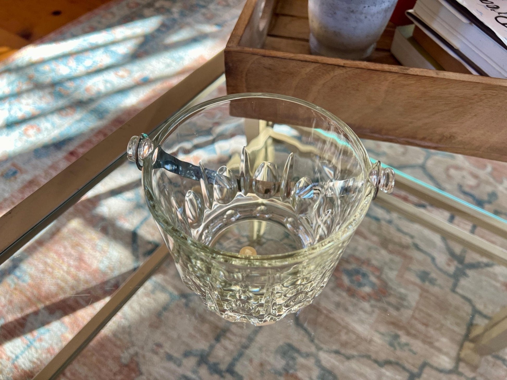 Italian Glass Ice Bucket with Removable Silver Handle — 6.5"W, 9"H with Handle, Made in Italy - Loom Vintage