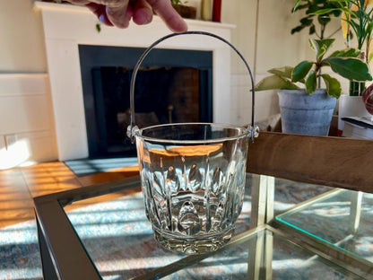 Italian Glass Ice Bucket with Removable Silver Handle — 6.5"W, 9"H with Handle, Made in Italy - Loom Vintage