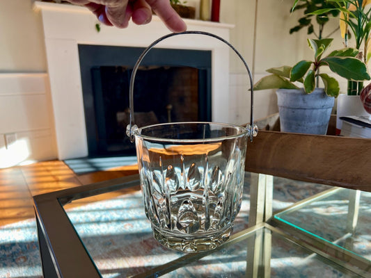 Italian Glass Ice Bucket with Removable Silver Handle — 6.5"W, 9"H with Handle, Made in Italy - Loom Vintage