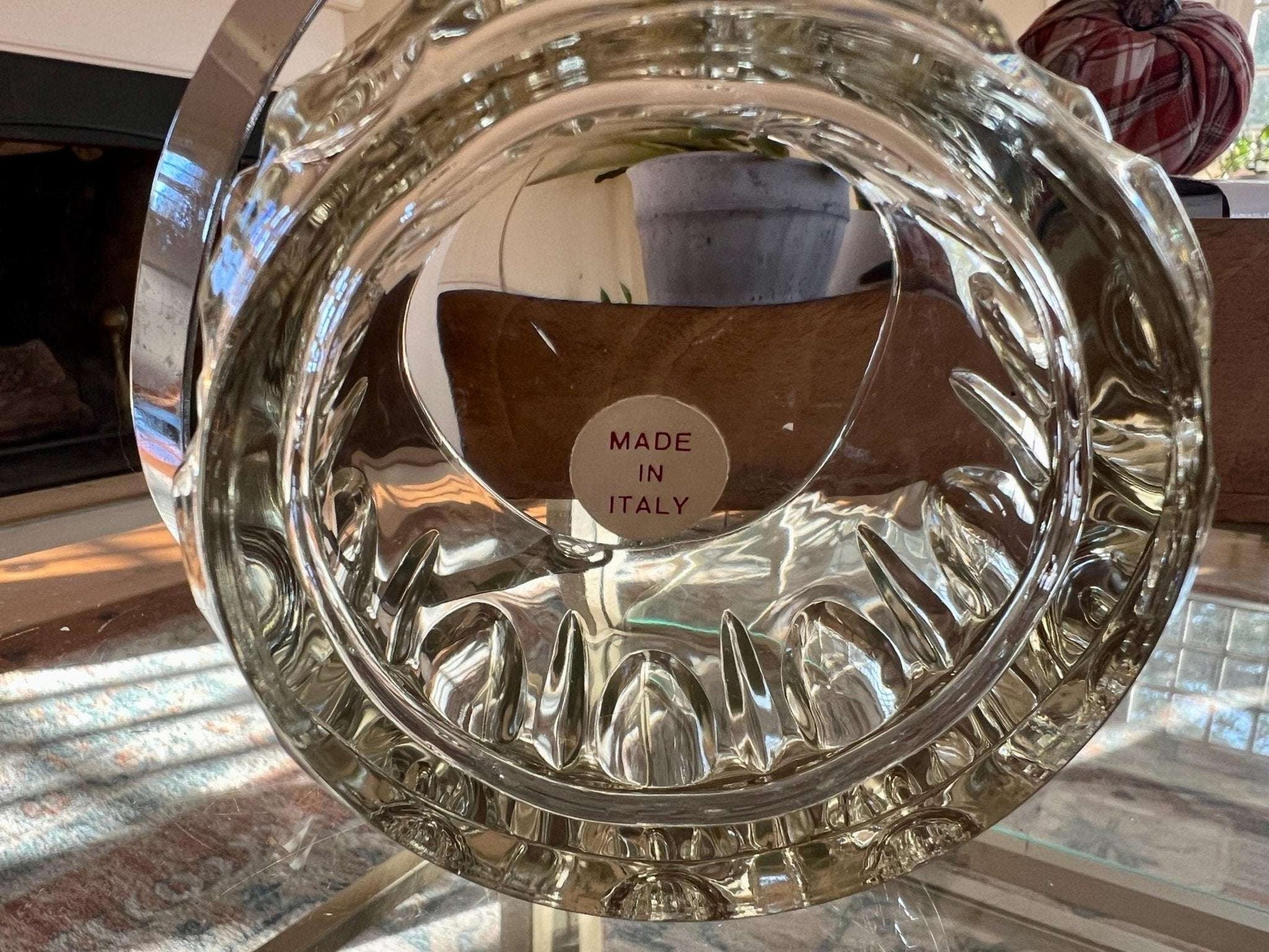 Italian Glass Ice Bucket with Removable Silver Handle — 6.5"W, 9"H with Handle, Made in Italy - Loom Vintage