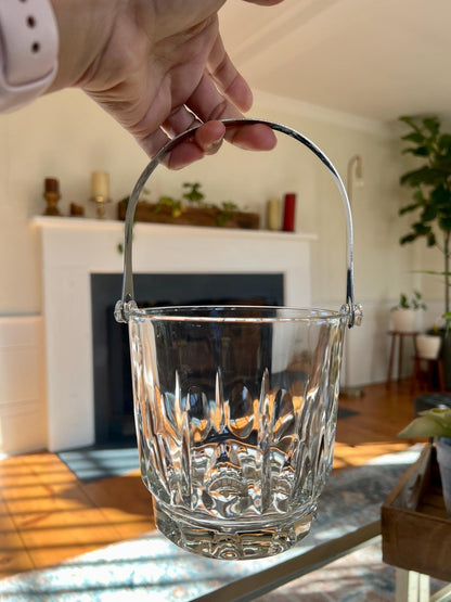 Italian Glass Ice Bucket with Removable Silver Handle — 6.5"W, 9"H with Handle, Made in Italy - Loom Vintage