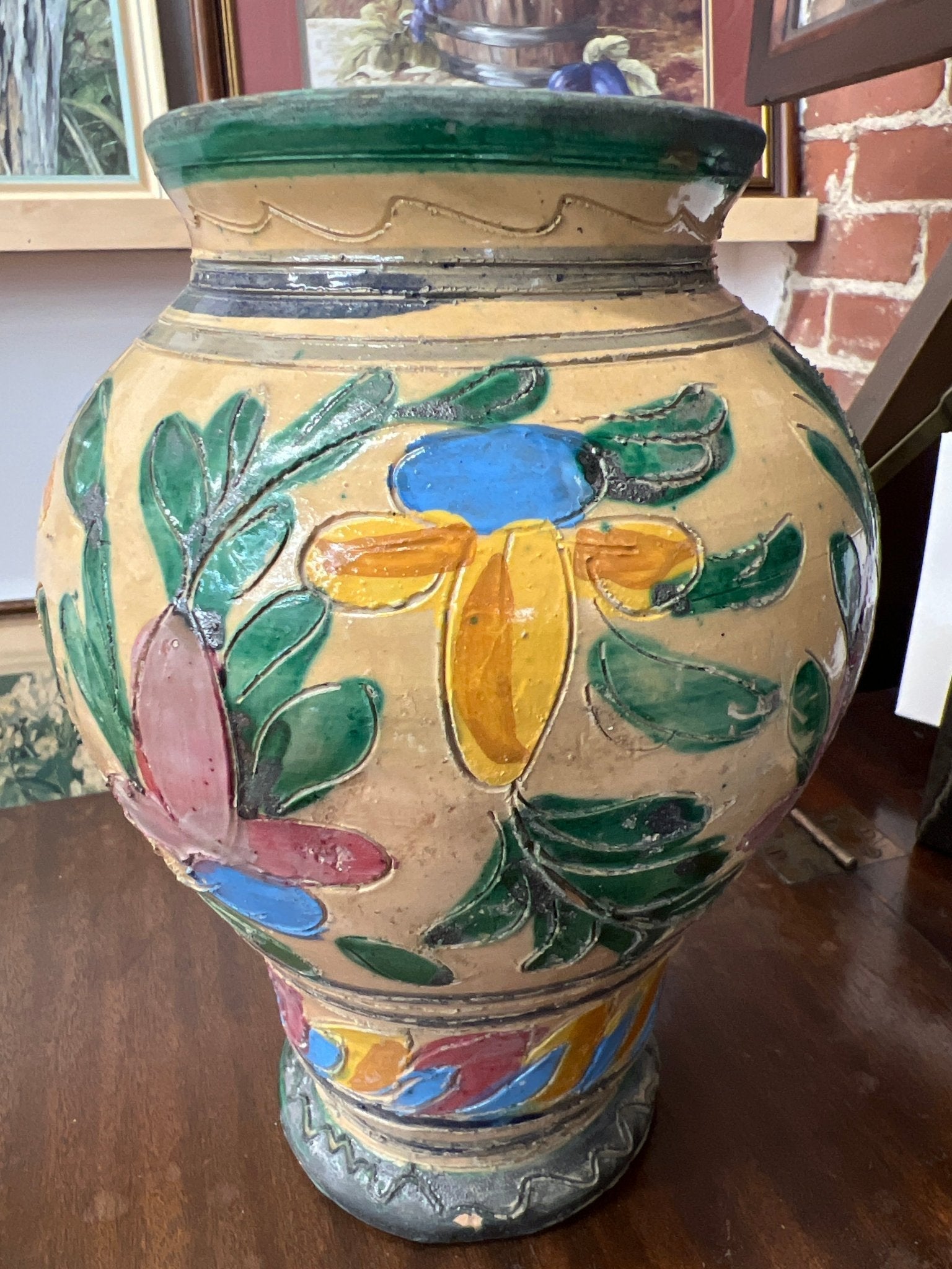 Italian Majolica Floral Vase — Hand - Painted Tin - Glazed Earthenware, Deruta Style, 9" - Loom Vintage