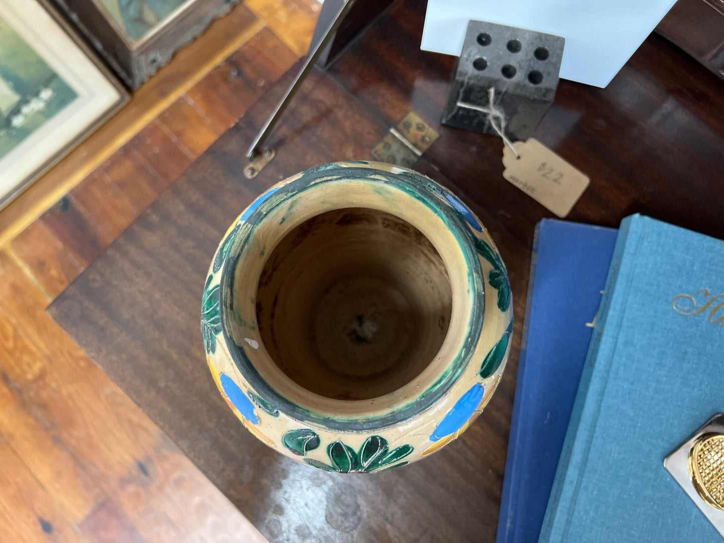Italian Majolica Floral Vase — Hand - Painted Tin - Glazed Earthenware, Deruta Style, 9" - Loom Vintage