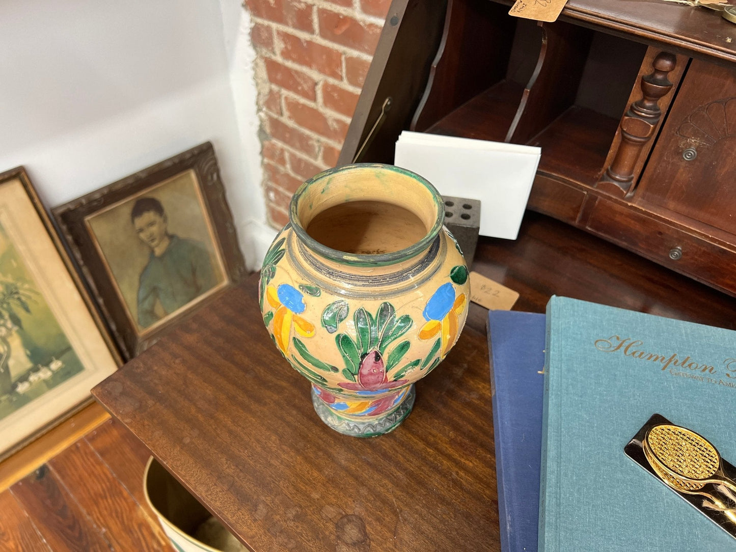 Italian Majolica Floral Vase — Hand - Painted Tin - Glazed Earthenware, Deruta Style, 9" - Loom Vintage
