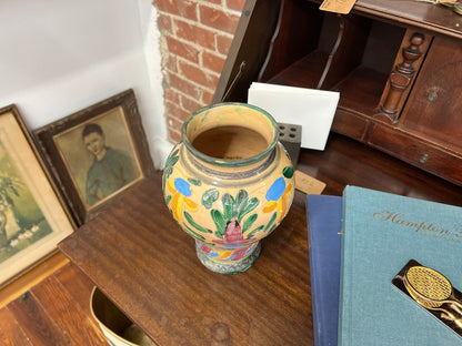 Italian Majolica Floral Vase — Hand - Painted Tin - Glazed Earthenware, Deruta Style, 9" - Loom Vintage