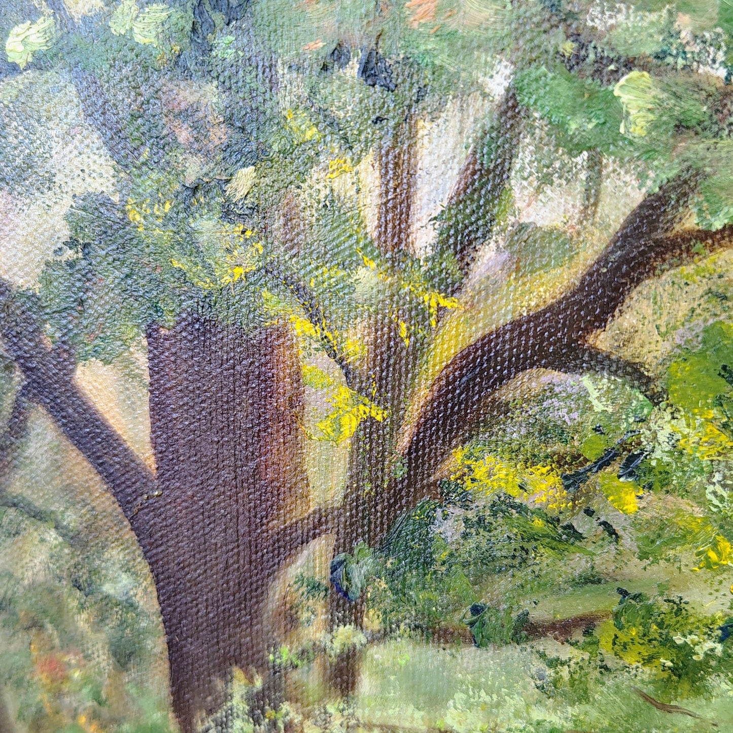 J. Hudock Oil on Canvas — Man with Dog in Woodland, Monroe CT, Framed - Loom Vintage