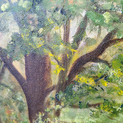 J. Hudock Oil on Canvas — Man with Dog in Woodland, Monroe CT, Framed - Loom Vintage