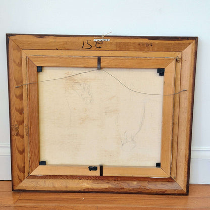 J. Hudock Oil on Canvas — Man with Dog in Woodland, Monroe CT, Framed - Loom Vintage