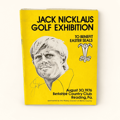 Jack Nicklaus signed 1976 golf exhibition program, yellow cover with portrait, photo 1 of 2