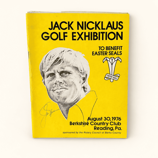 Jack Nicklaus signed 1976 golf exhibition program, yellow cover with portrait, photo 1 of 2