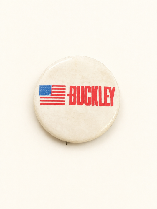 James Buckley 1970 New York Senate campaign button, flag and name in red on cream