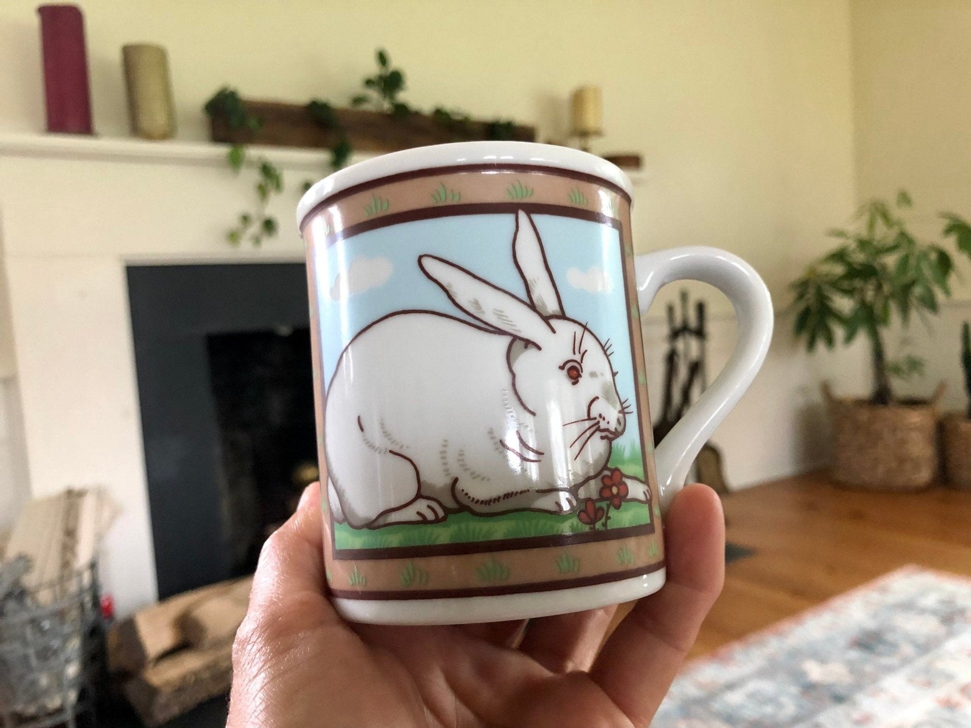 Japanese Stoneware Bunny & Farmhouse Mugs, Set of 4 — Bunny Garden Design, 3.5"H, Made in Japan - Loom Vintage
