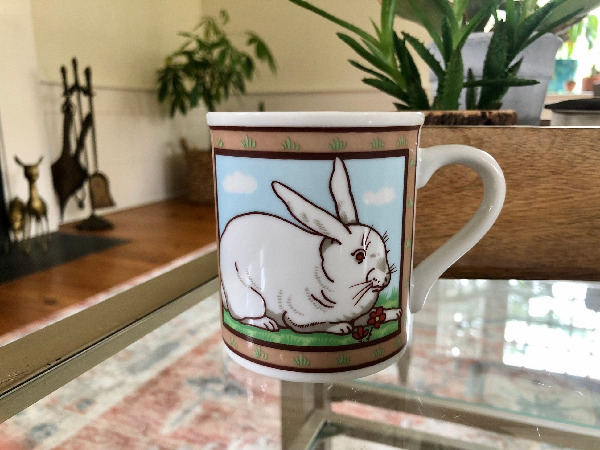 Japanese Stoneware Bunny & Farmhouse Mugs, Set of 4 — Bunny Garden Design, 3.5"H, Made in Japan - Loom Vintage