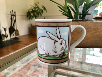 Japanese Stoneware Bunny & Farmhouse Mugs, Set of 4 — Bunny Garden Design, 3.5"H, Made in Japan - Loom Vintage