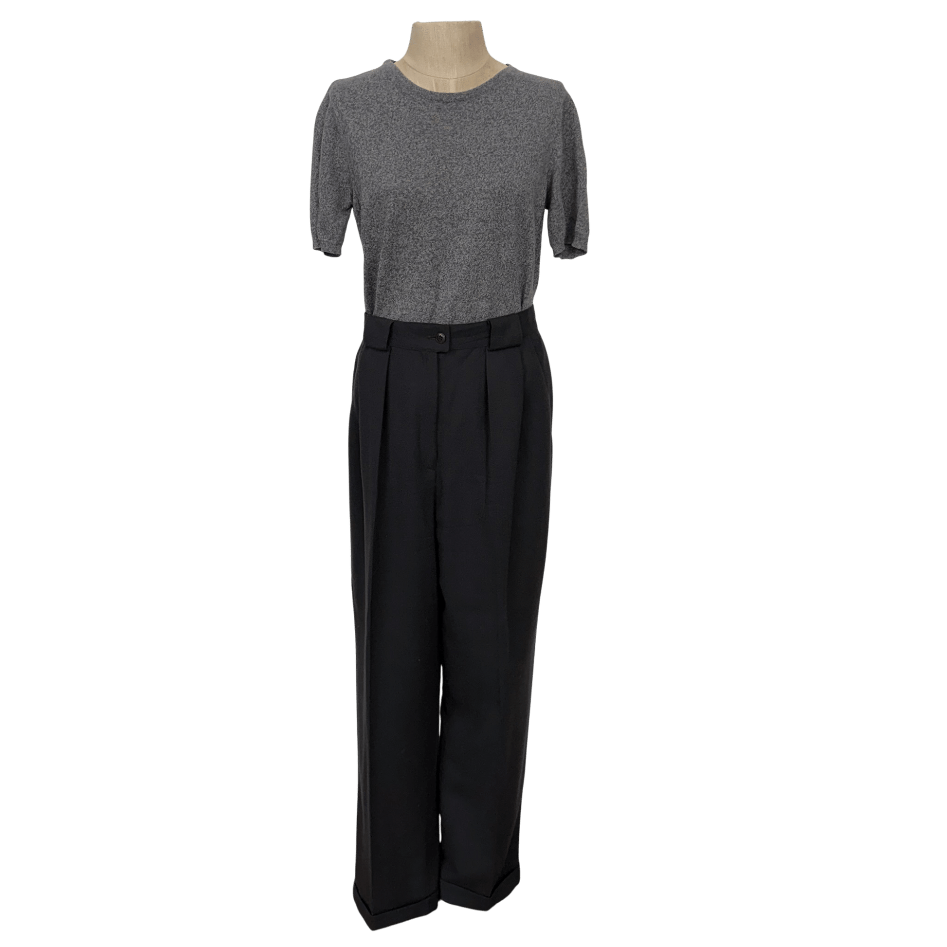 Jones New York Dark Gray Wool Pleated Trousers Size 8 - Loom Vintage